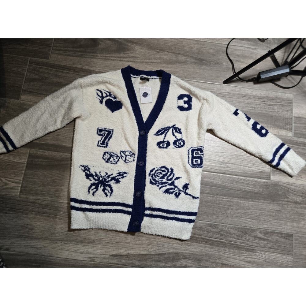 Forever 21 Cream And Blue Cardigan Sweater Women’s Size Medium